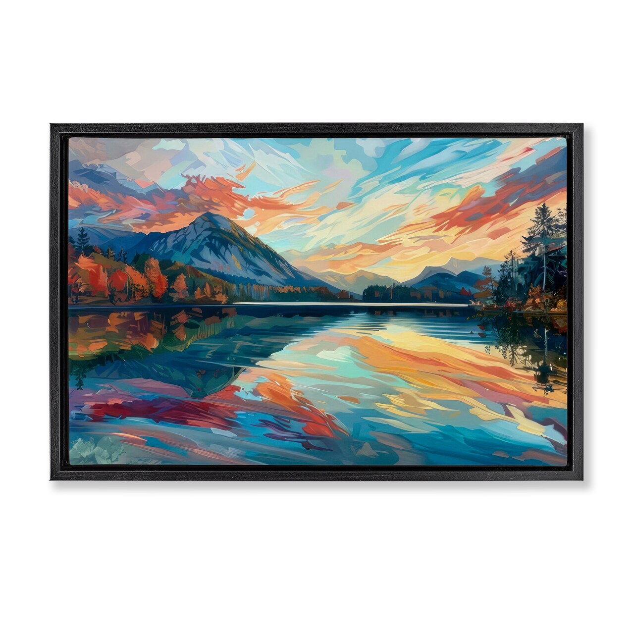Stupell Industries Abstract Swirled Lake & Mountain Floater Framed Canvas Wall Art Design by LSR Design Studio
